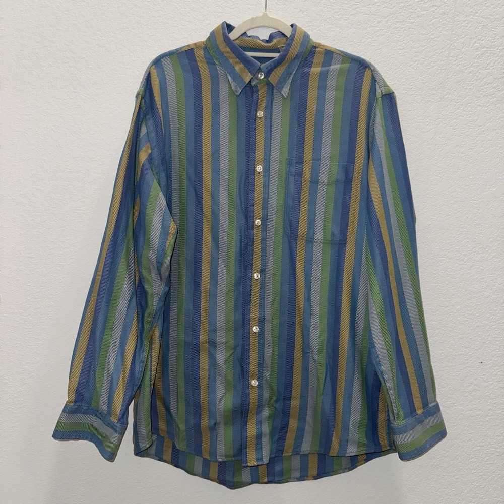 Berry Bricken Vintage Style Mens XL Button Up Shirt Multicolor Striped 90s Retro